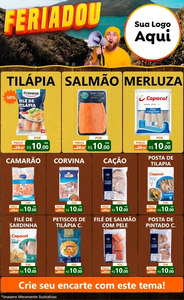 Modelo de Encarte para Encarte Grande com o tema Feriadou para Peixaria