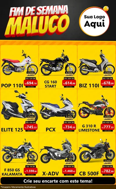 Modelo de Encarte para Encarte Grande com o tema Final de Semana Maluco para Concessionaria de Motos