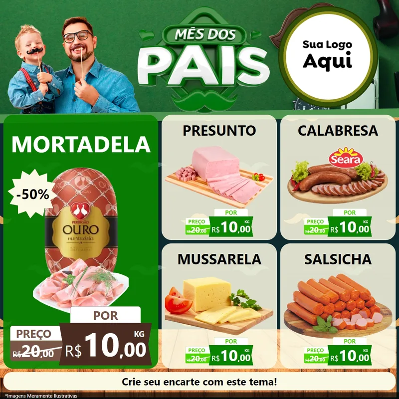 Modelo de Rede Social para Feed Facebook com o tema Mês dos Pais para Frios e Laticínios