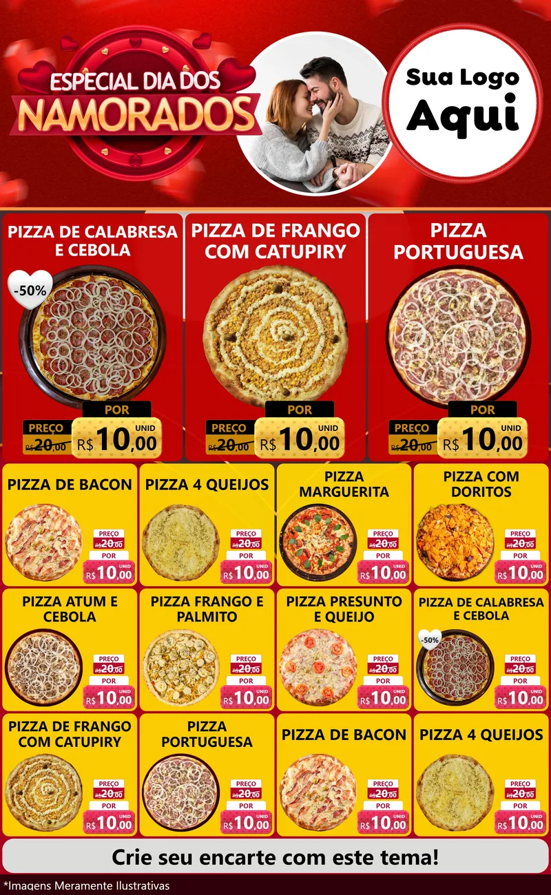Modelo de Encarte para Encarte Grande com o tema Especial Dia Dos Namorados para Pizzaria