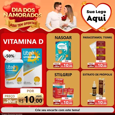 Modelo de Rede Social para Feed Facebook com o tema Dia dos Namorados - Aqui Tem Ofertas para Farmácia