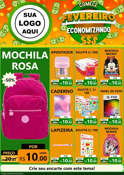 Modelo de Encarte para Encarte A4 Vertical com o tema Comece Fevereiro Economizando para Papelaria