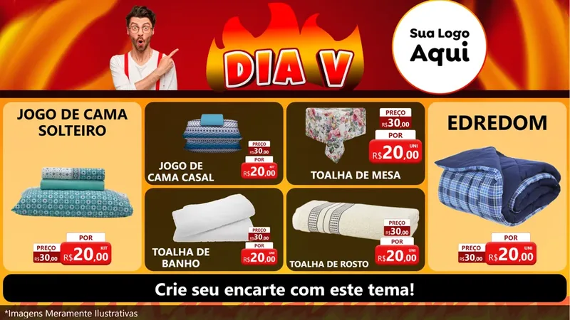 Modelo de TV para TV Horizontal com o tema Dia V para Cama, Mesa e Banho