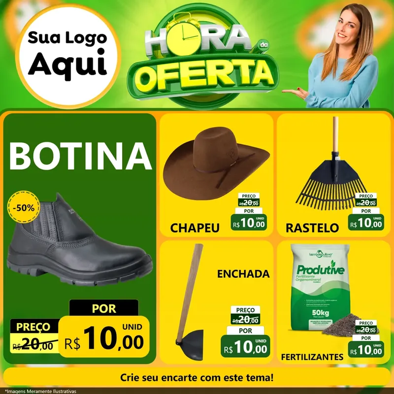 Modelo de Rede Social para Feed Facebook com o tema Hora da Oferta para Agropecuária