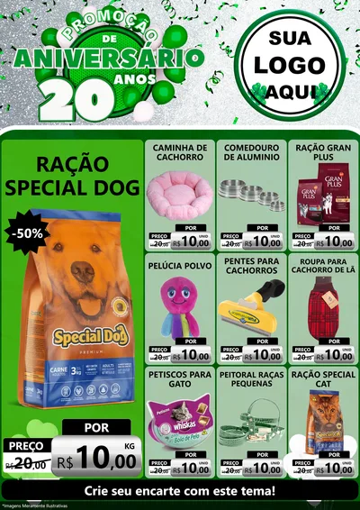 Modelo de Encarte para Encarte A4 Vertical com o tema Promoção de Aniversário - 20 Anos para Pet Shop