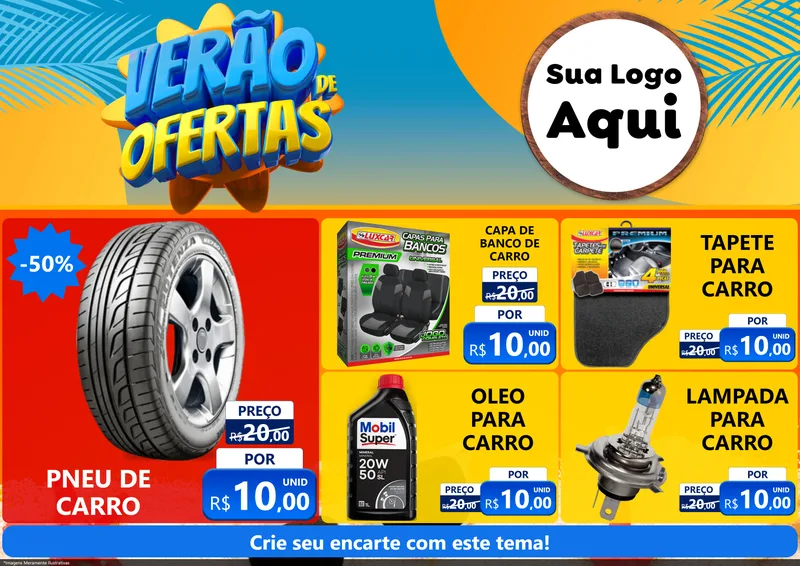 Modelo de Encarte para Encarte A4 Horizontal com o tema Verão de Ofertas para Auto peças
