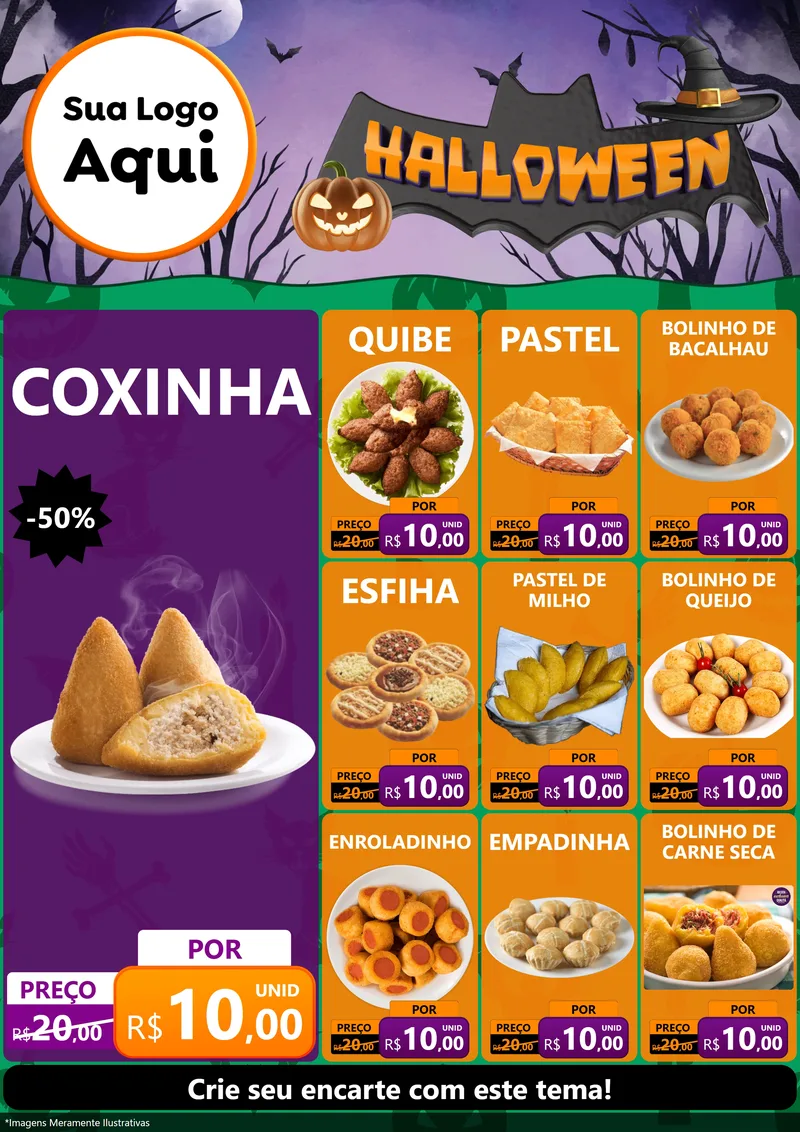 Modelo de Encarte para Encarte A4 Vertical com o tema Halloween para Salgadaria