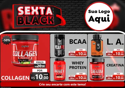 Modelo de Encarte para Encarte A4 Horizontal com o tema Sexta Black para Suplementos alimentares