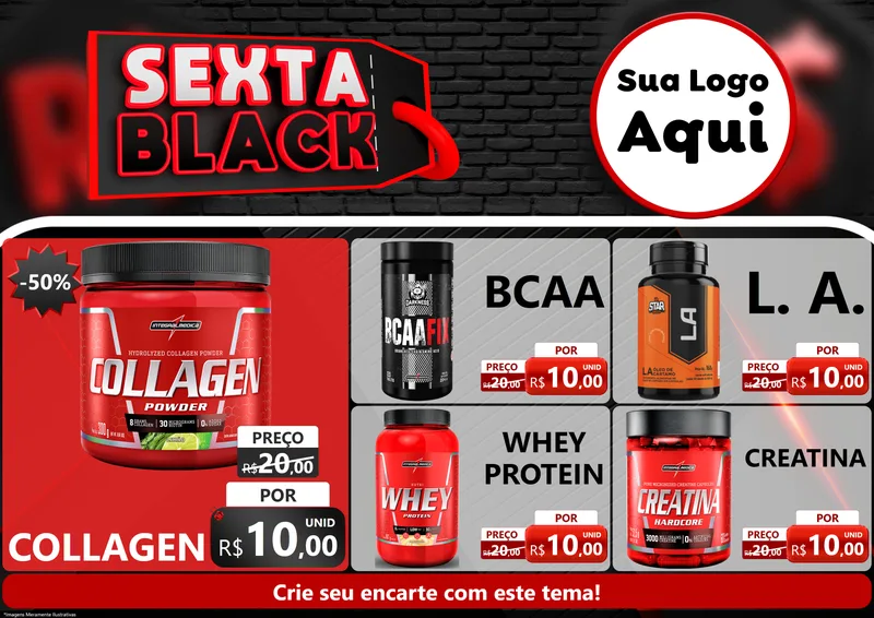 Modelo de Encarte para Encarte A4 Horizontal com o tema Sexta Black para Suplementos alimentares