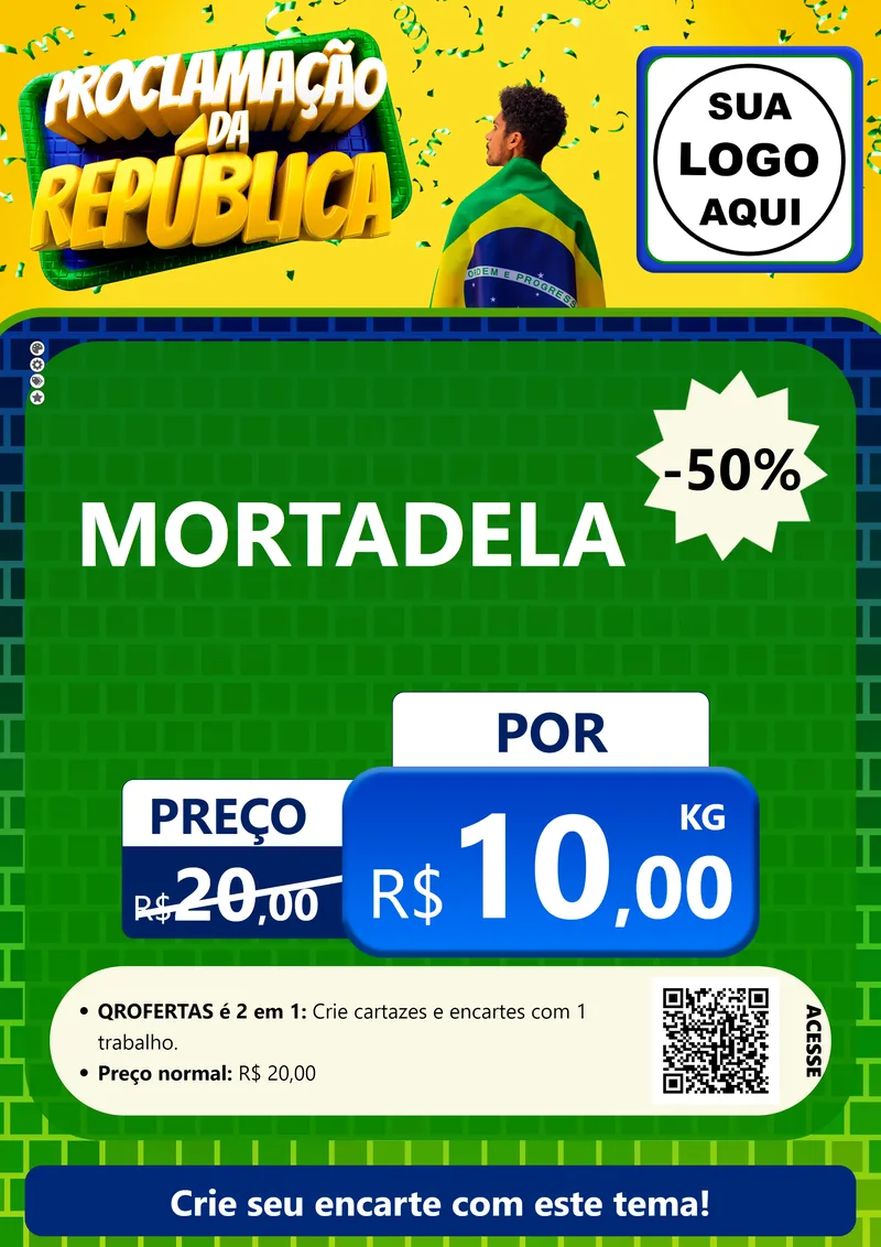 Modelo de Cartaz para Cartaz A4 Vertical com o tema Proclamação da República para Frios e Laticínios