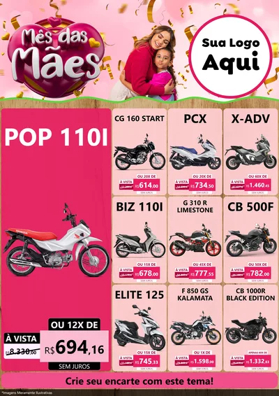 Modelo de Encarte para Encarte A4 Vertical com o tema Mês das Mães para Concessionaria de Motos