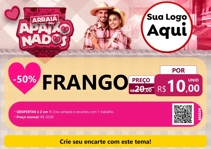 Modelo de Cartaz para Cartaz A4 Horizontal com o tema Arraiá dos Apaixonados - Junina para Assados