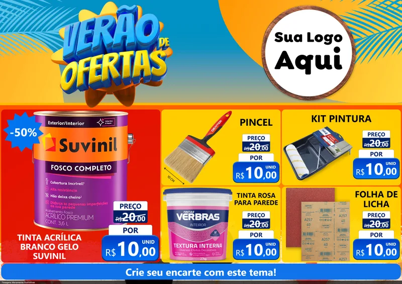 Modelo de Encarte para Encarte A4 Horizontal com o tema Verão de Ofertas para Tintas e Ferramentas