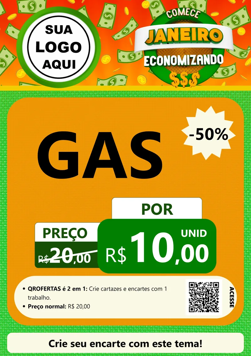 Modelo de Cartaz para Cartaz A4 Vertical com o tema Comece Janeiro Economizando para Água e gás