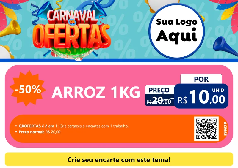 Modelo de Cartaz para Cartaz A4 Horizontal com o tema Carnaval de Ofertas para Supermercado