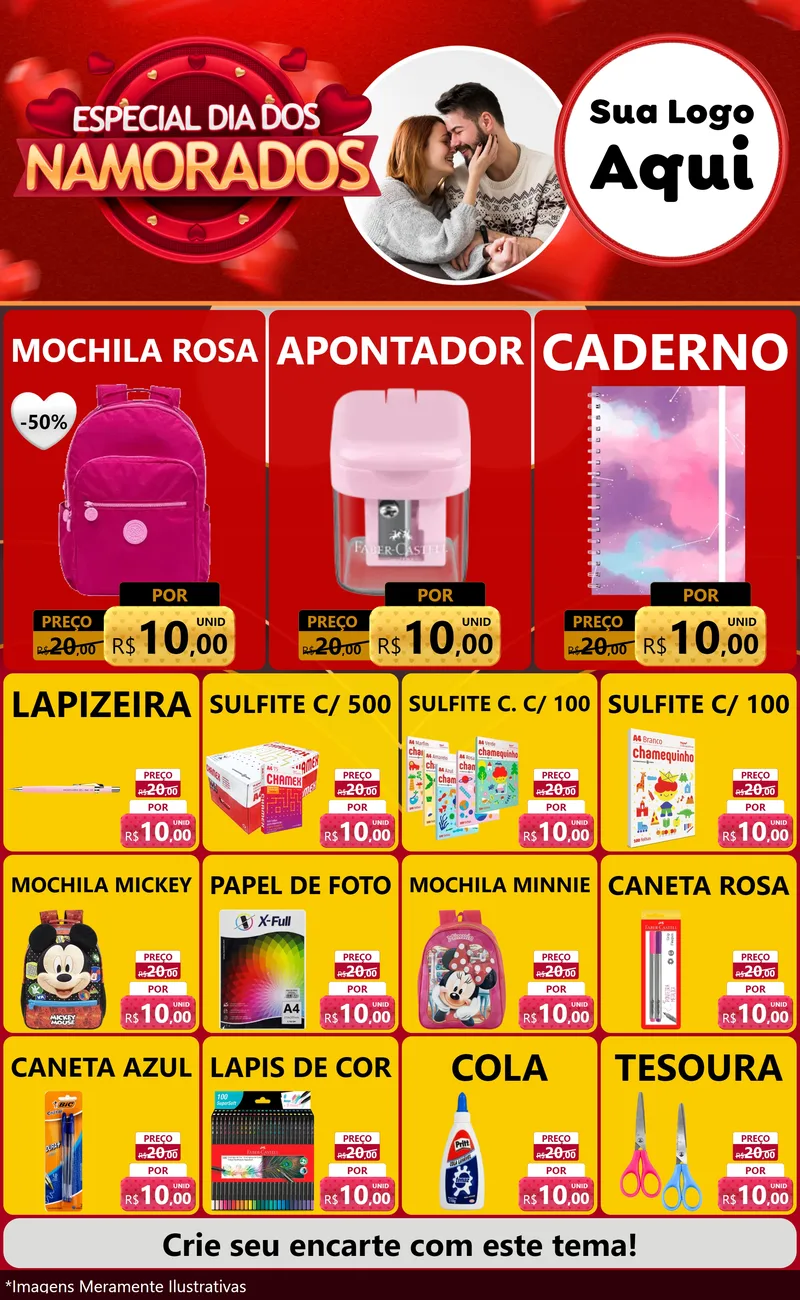 Modelo de Encarte para Encarte Grande com o tema Especial Dia Dos Namorados para Papelaria