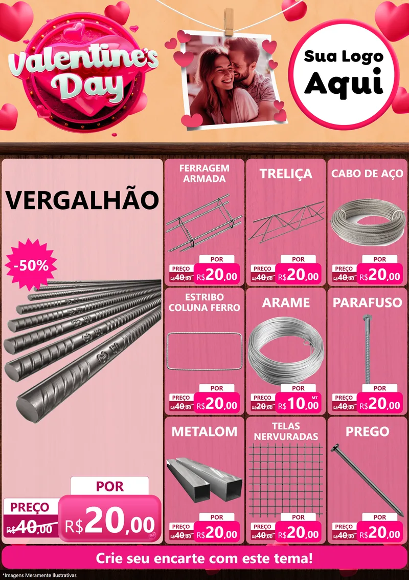 Modelo de Encarte para Encarte A4 Vertical com o tema Valentine's Day para Ferragens