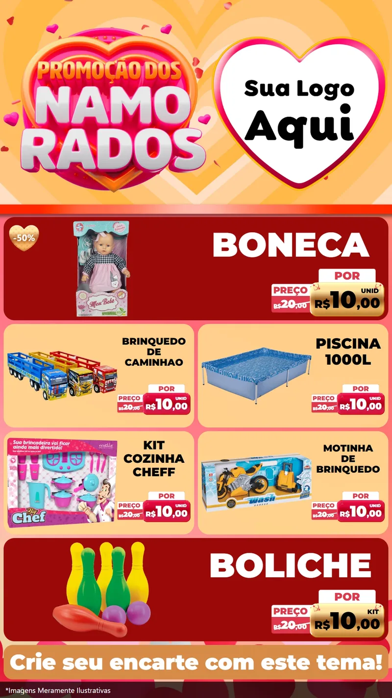 Modelo de TV para TV Vertical com o tema Promoção dos Namorados para Brinquedos