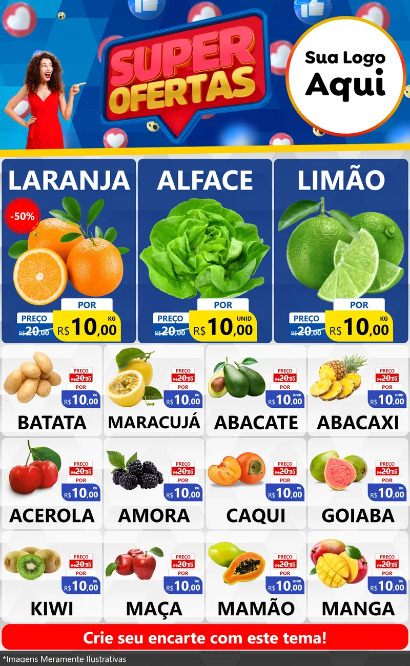 Modelo de Encarte para Encarte Grande com o tema Super Ofertas para Hortifrúti