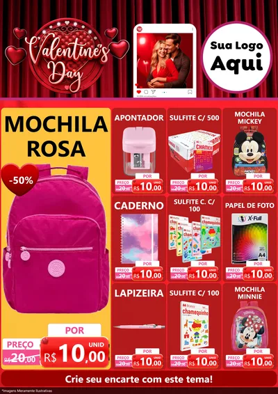 Modelo de Encarte para Encarte A4 Vertical com o tema Valentine's Day para Papelaria
