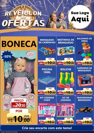 Modelo de Encarte para Encarte A4 Vertical com o tema Réveillon de Ofertas para Brinquedos