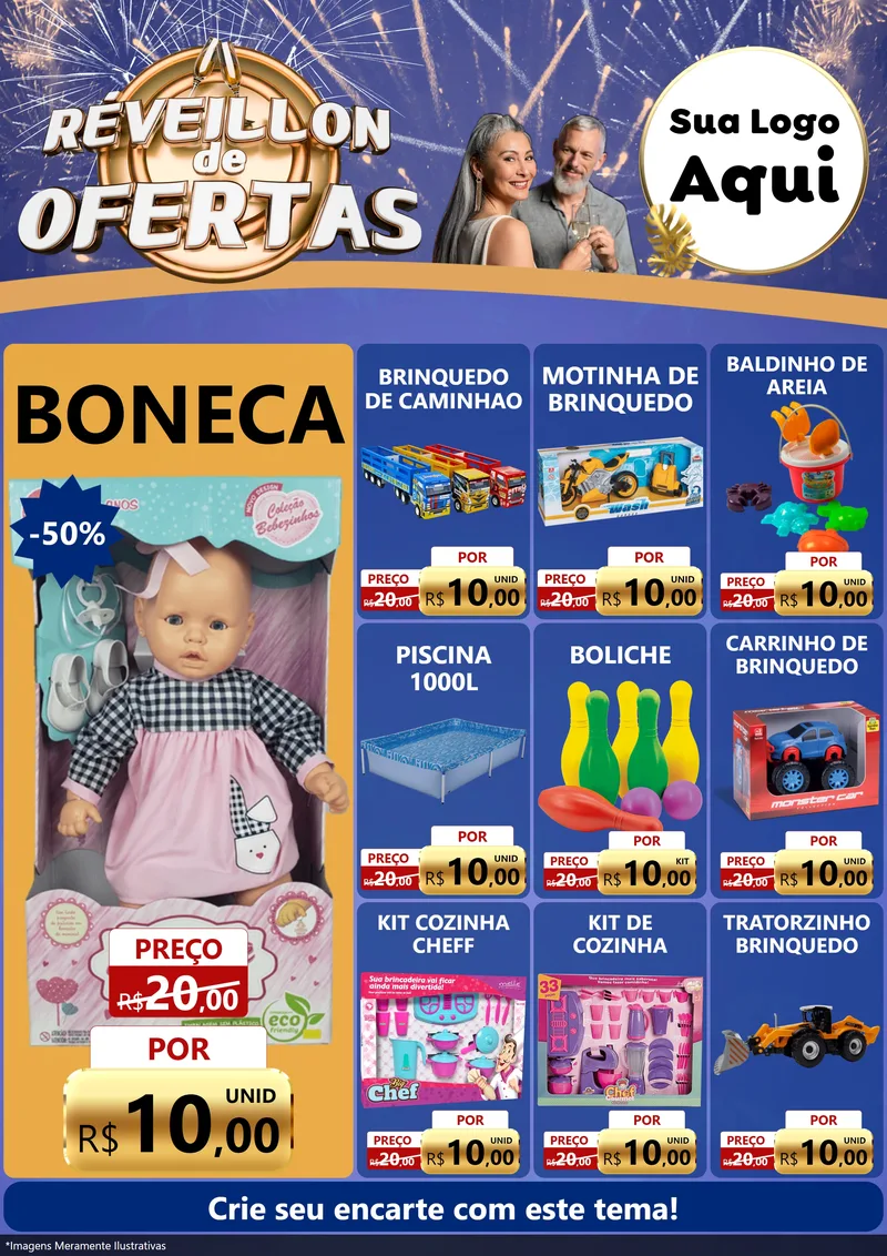 Modelo de Encarte para Encarte A4 Vertical com o tema Réveillon de Ofertas para Brinquedos