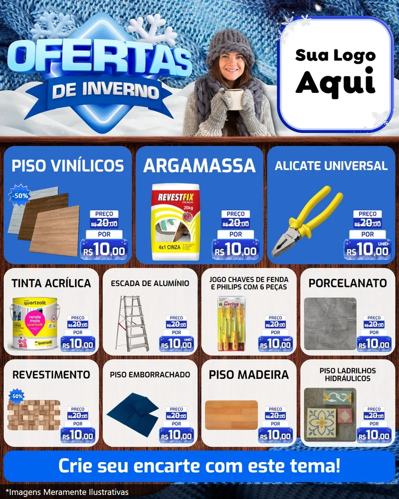Modelo de Rede Social para Feed Instagram com o tema Ofertas de Inverno para Material para Construção