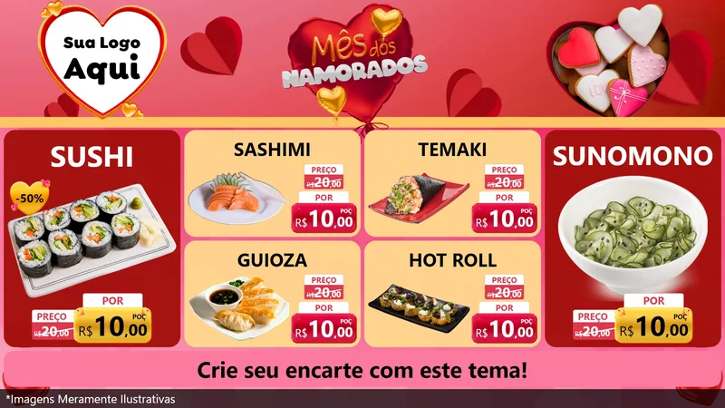 Modelo de TV para TV Horizontal com o tema Mês dos Namorados para Comida japonesa