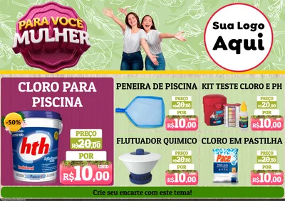 Modelo de Encarte para Encarte A4 Horizontal com o tema Para Você Mulher para Produtos para Piscina