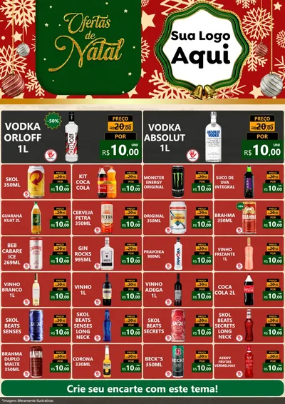 Modelo de Encarte para Encarte A4 Vertical com o tema Natal de Ofertas para Distribuidora de bebidas