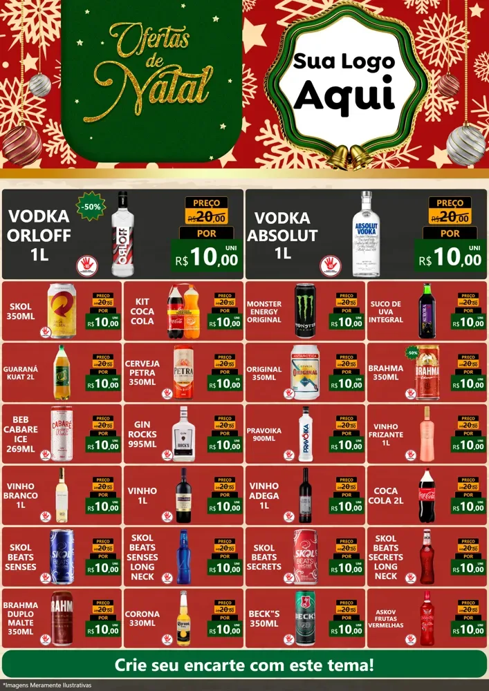 Modelo de Encarte para Encarte A4 Vertical com o tema Natal de Ofertas para Distribuidora de bebidas