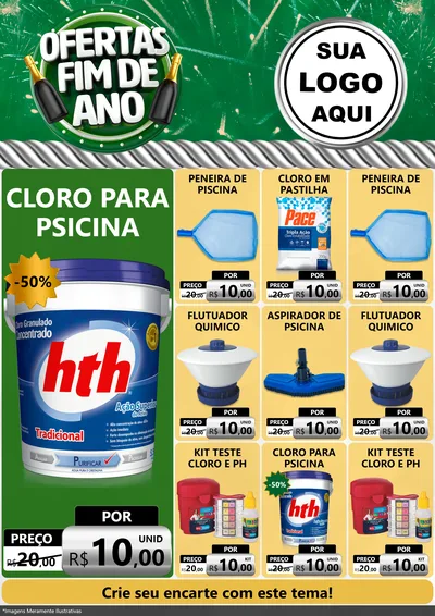 Modelo de Encarte para Encarte A4 Vertical com o tema Ofertas Fim de Ano para Produtos para Piscina