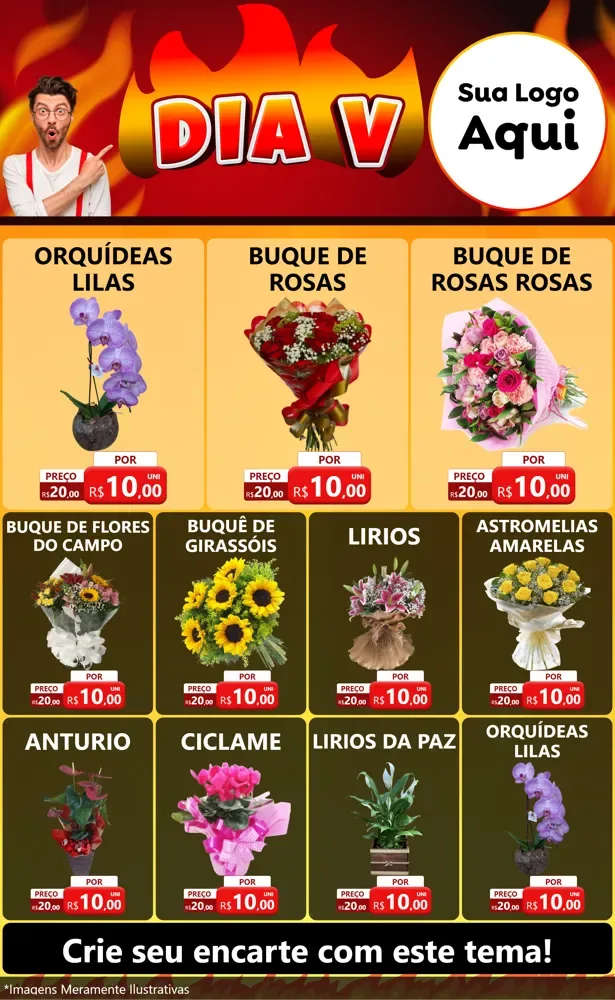Modelo de Encarte para Encarte Grande com o tema Dia V para Floricultura e jardim