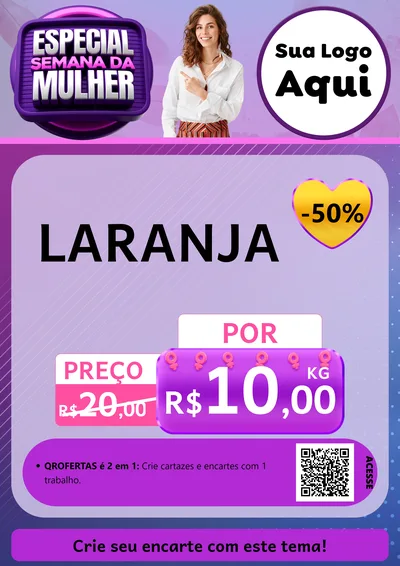 Modelo de Cartaz para Cartaz A4 Vertical com o tema Especial Semana da Mulher para Hortifrúti