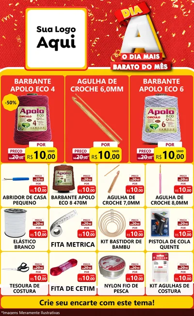 Modelo de Encarte para Encarte Grande com o tema Dia A o Dia Mais Barato do Mês para Armarinho e Aviamentos