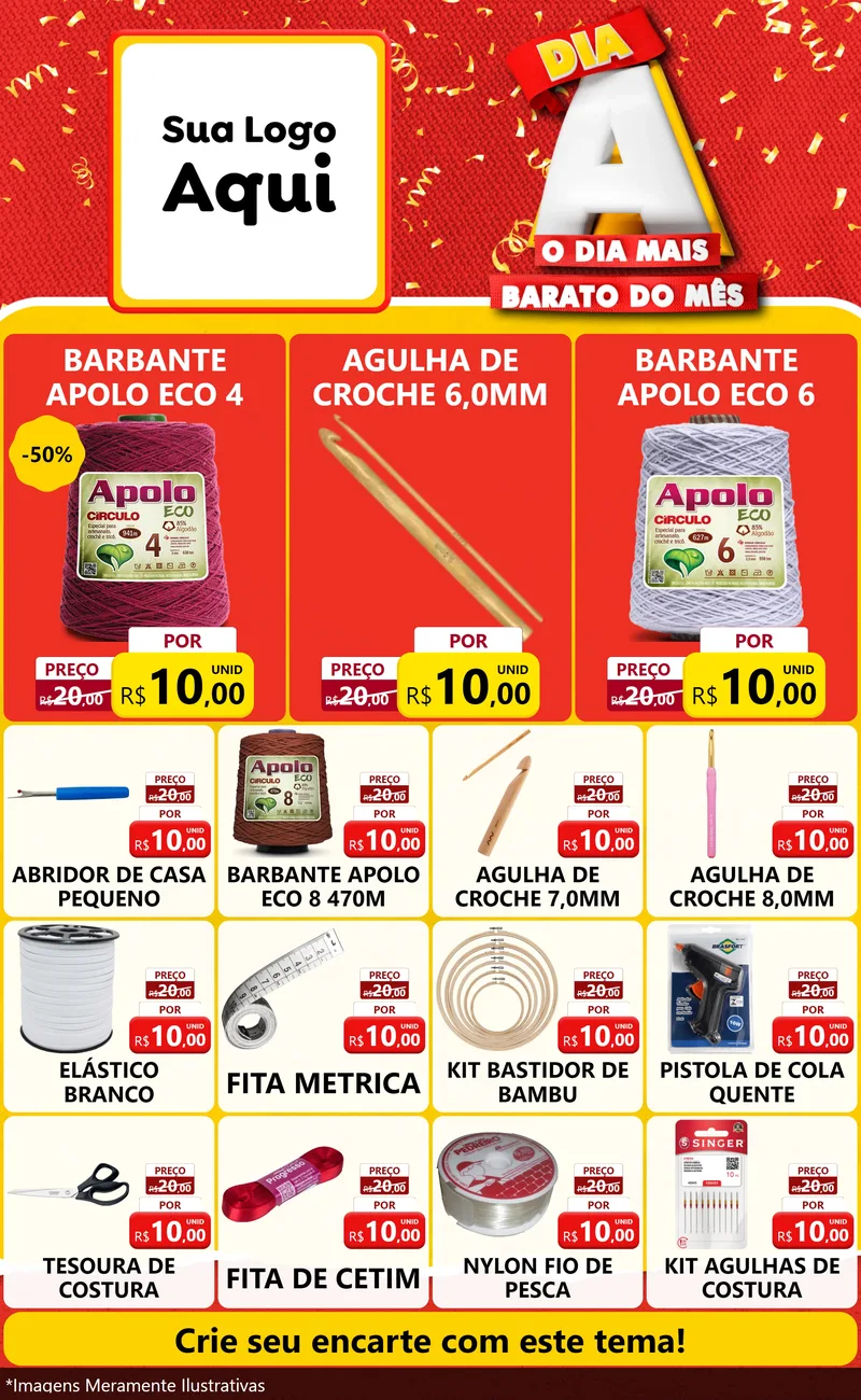 Modelo de Encarte para Encarte Grande com o tema Dia A o Dia Mais Barato do Mês para Armarinho e Aviamentos