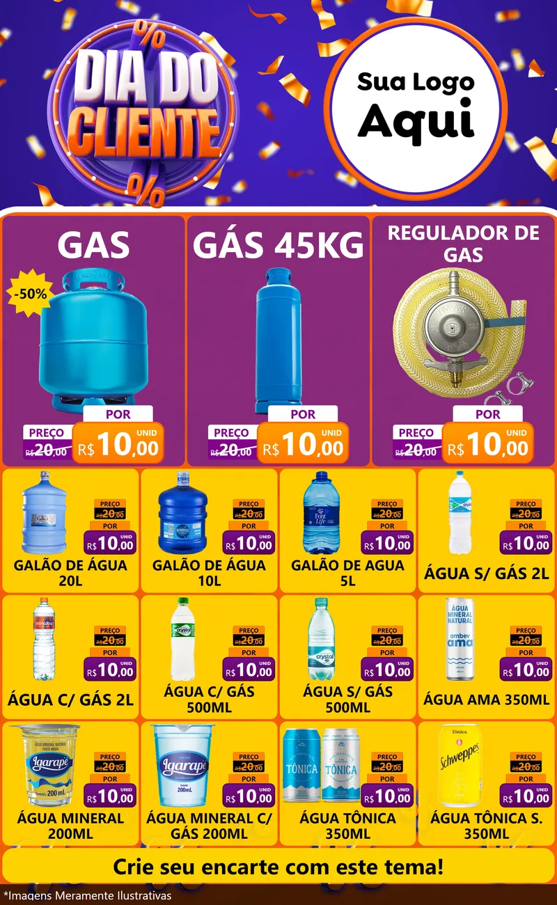 Modelo de Encarte para Encarte Grande com o tema Dia do Cliente para Água e gás