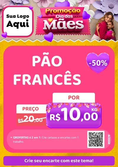 Modelo de Cartaz para Cartaz A4 Vertical com o tema Promoção Dia das Mães para Padaria