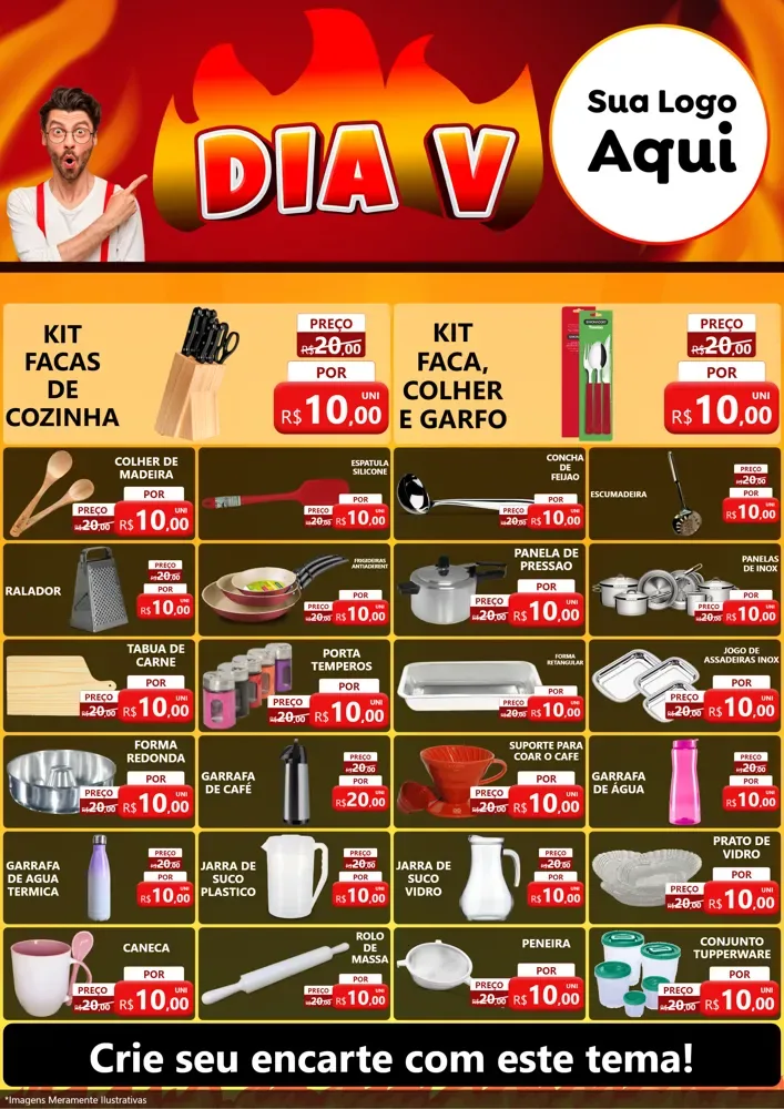 Modelo de Encarte para Encarte A4 Vertical com o tema Dia V para Utilidades Domésticas