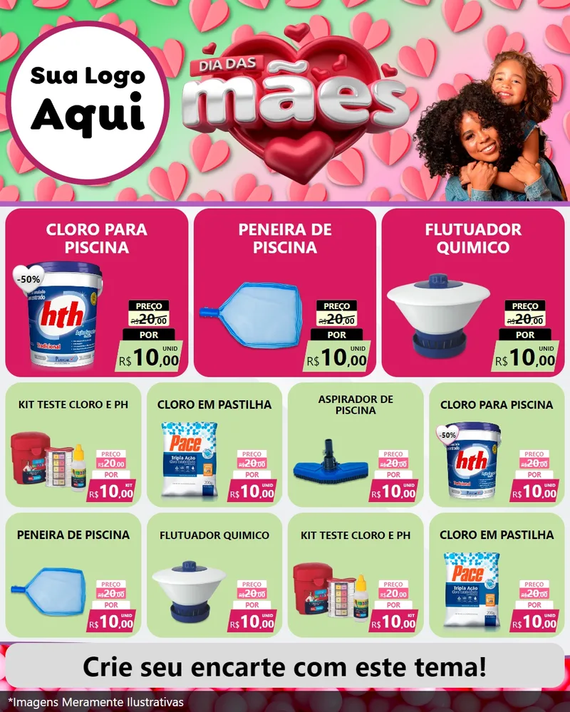 Modelo de Rede Social para Feed Instagram com o tema Dia das Mães para Produtos para Piscina