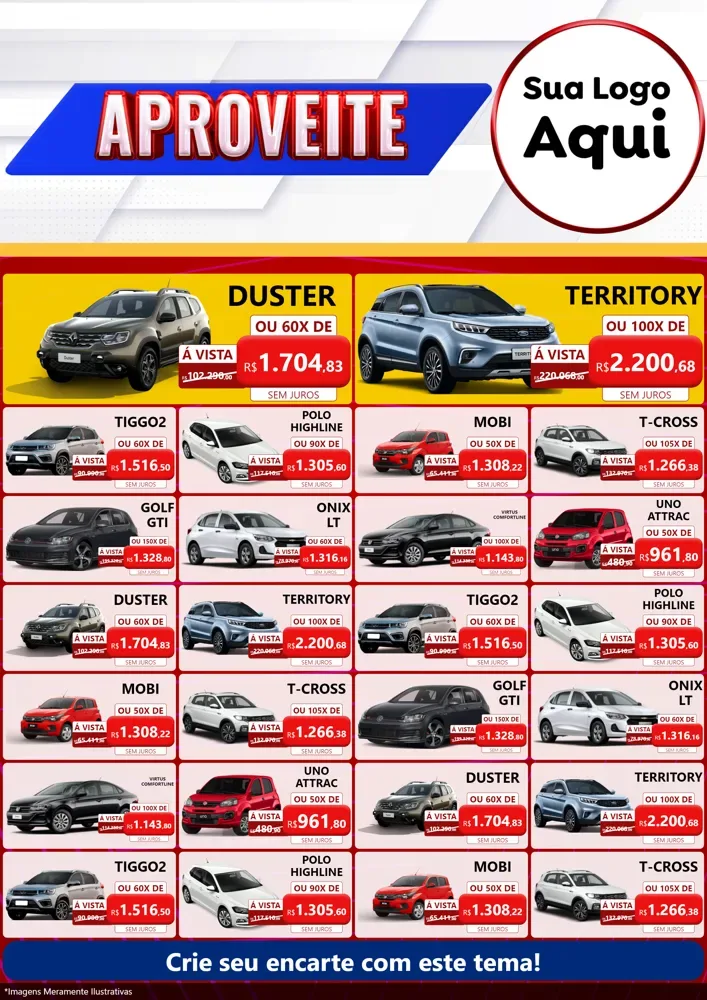 Modelo de Encarte para Encarte A4 Vertical com o tema Aproveite para Concessionaria de Carros
