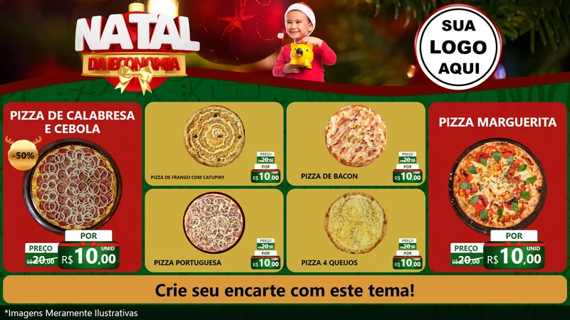 Modelo de TV para TV Horizontal com o tema Natal da Economia para Pizzaria