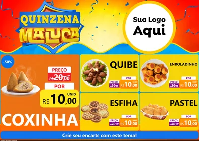 Modelo de Encarte para Encarte A4 Horizontal com o tema Quinzena Maluca para Salgadaria
