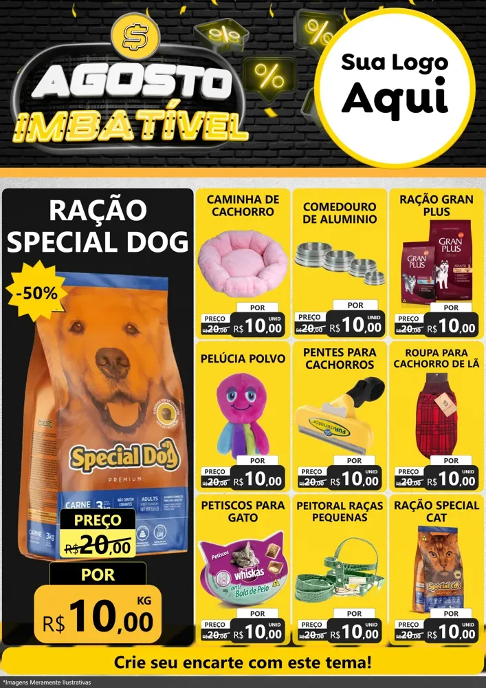 Modelo de Encarte para Encarte A4 Vertical com o tema Agosto Imbatível para Pet Shop