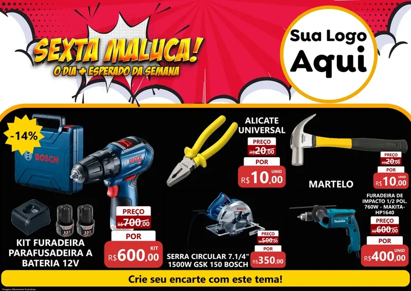 Modelo de Encarte para Encarte A4 Horizontal com o tema Sexta Maluca! para Maquinas e Ferramentas