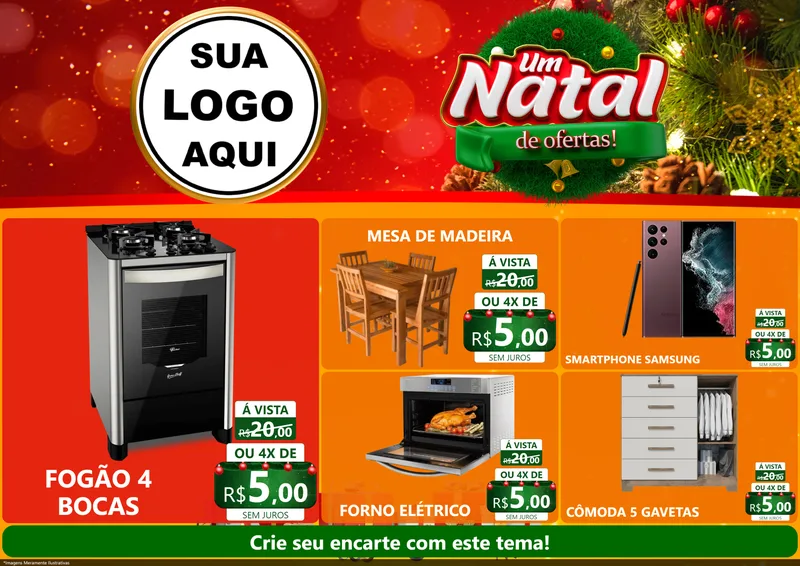 Modelo de Encarte para Encarte A4 Horizontal com o tema Um Natal de Ofertas para Móveis e Eletro
