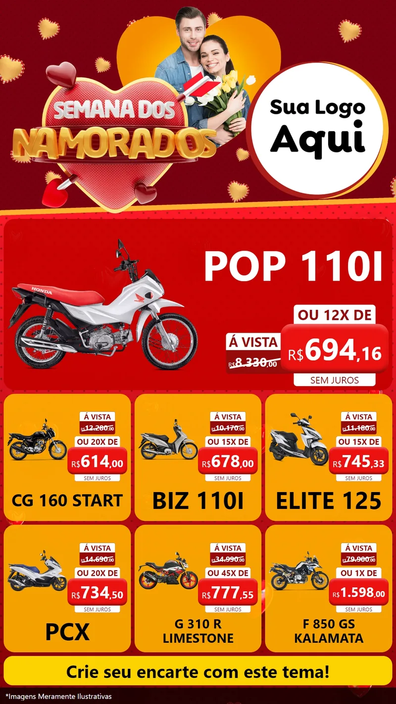 Modelo de Rede Social para Stories com o tema Semana dos Namorados para Concessionaria de Motos