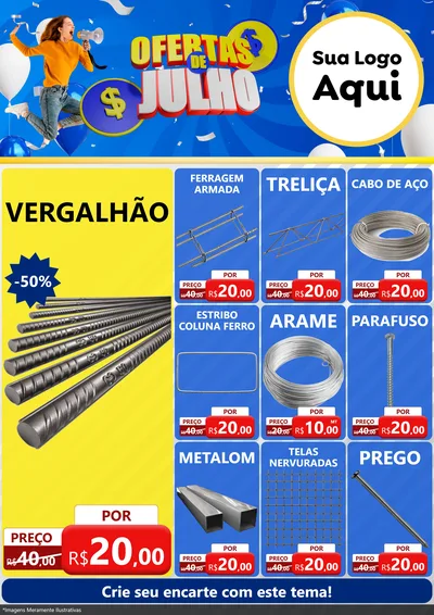 Modelo de Encarte para Encarte A4 Vertical com o tema Ofertas de Julho para Ferragens