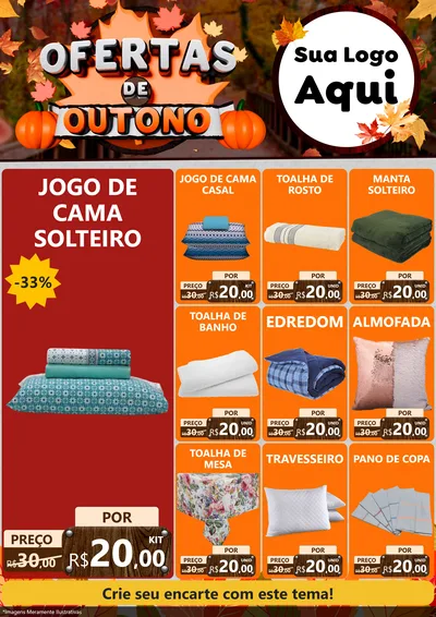 Modelo de Encarte para Encarte A4 Vertical com o tema Ofertas de Outono para Cama, Mesa e Banho