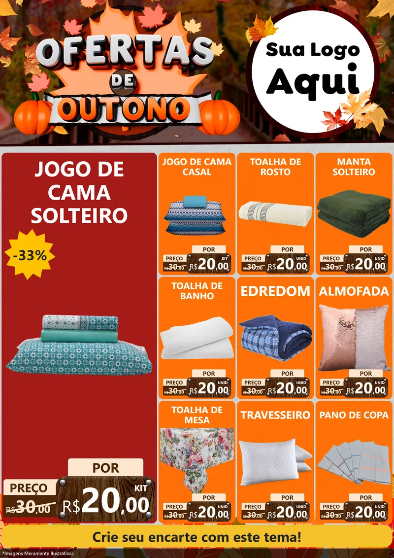 Modelo de Encarte para Encarte A4 Vertical com o tema Ofertas de Outono para Cama, Mesa e Banho